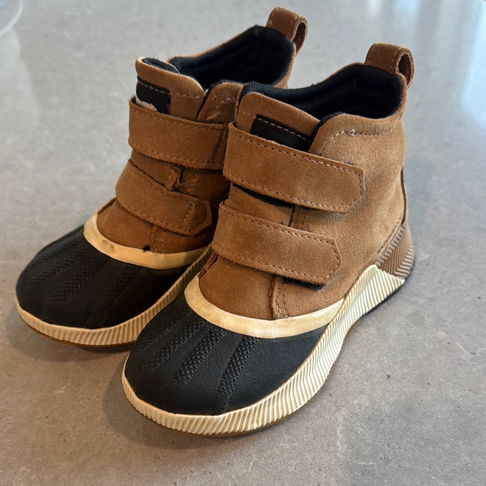 Sorel Brown and Black Waterproof Boots with Velcro Straps
